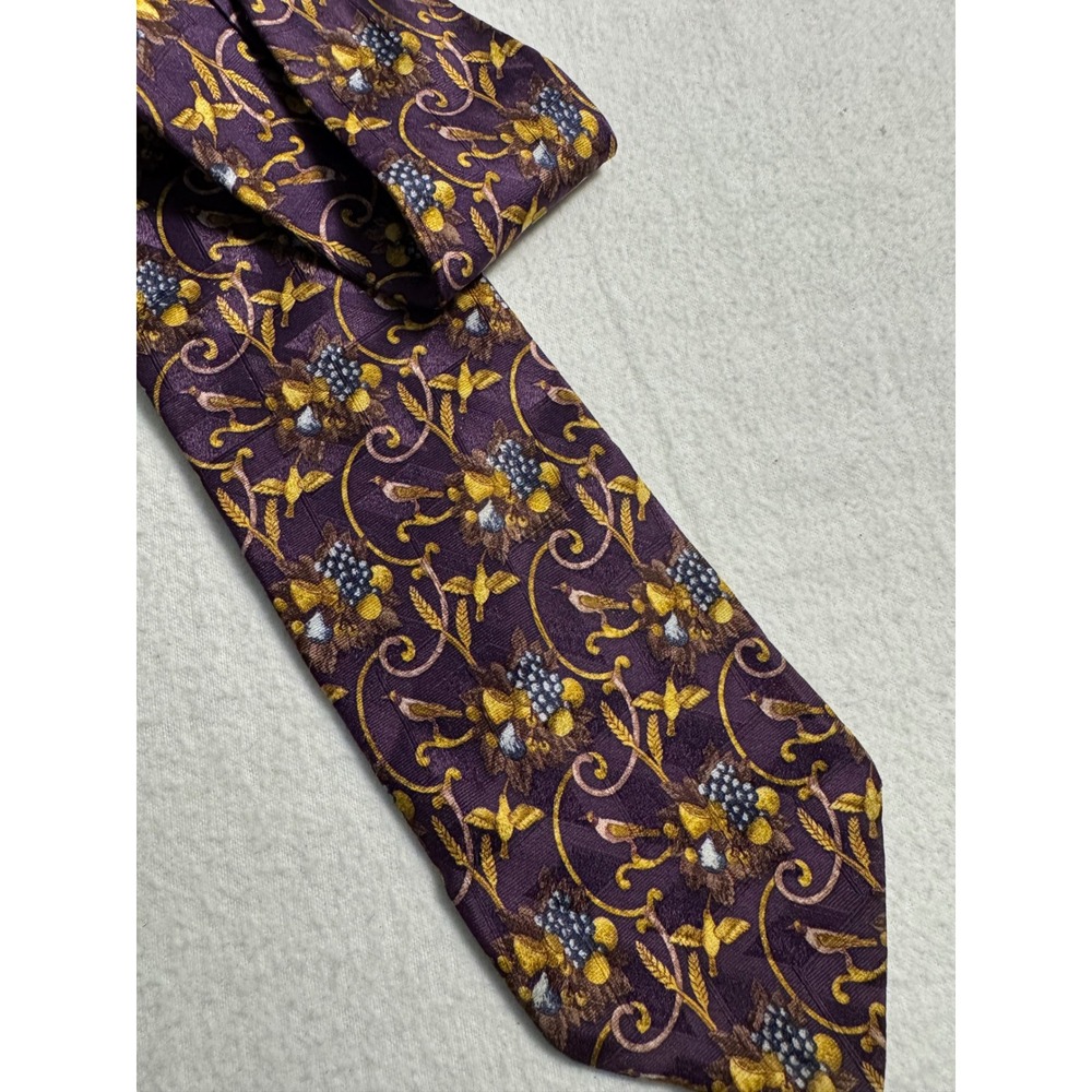 Ermenegildo Zegna Silk Tie Mens XL Purple Gold Floral Bird Made in Italy